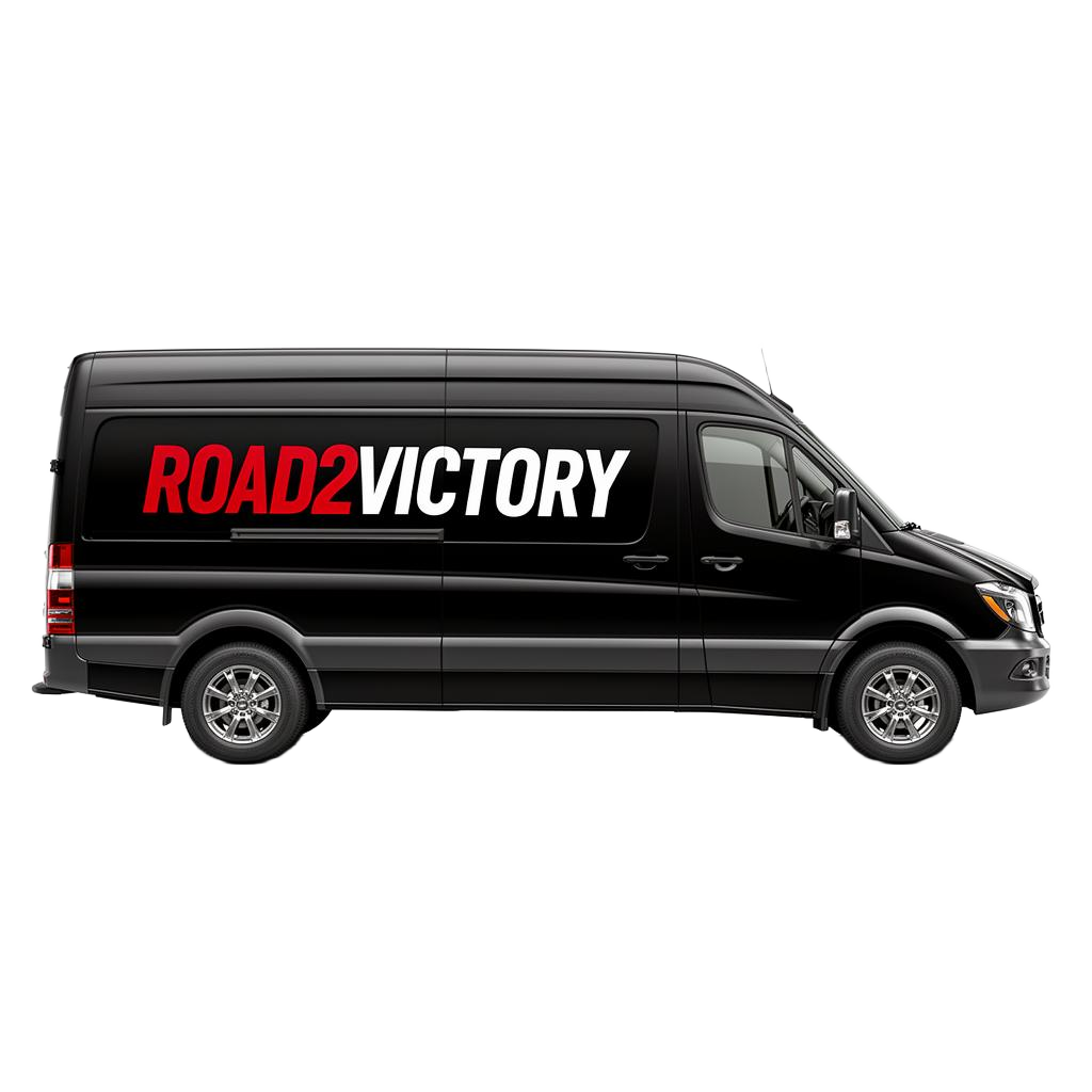 Black Road2Victory team transport van